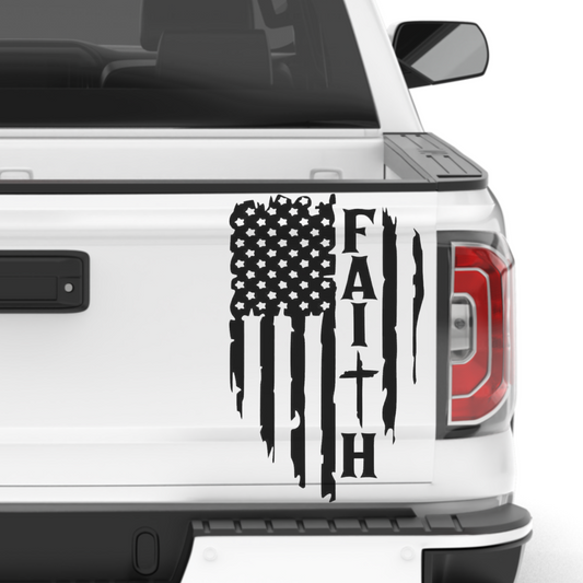 Faith Cross Tattered USA Flag Vinyl Decal Sticker-0